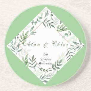 Green Botanical Wedding Sandstone Coaster