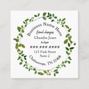 Green Botanical Wreath Florist Square Square Business Card