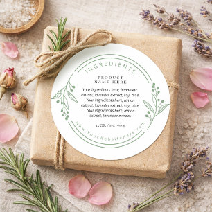 Green Botanical Wreath Ingredients Label Stickers