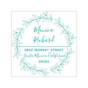 Green Botanical Wreath Wedding Return Address Self-inking Stamp