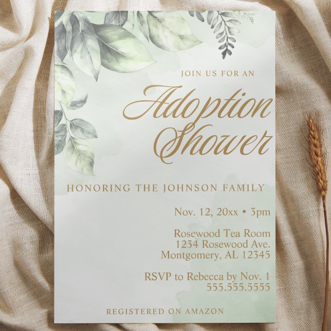 Green Botanicals Adoption Child / Baby Shower Invitation (elegant green watercolor botanical adoption baby shower invitation foster care child adoption invite)