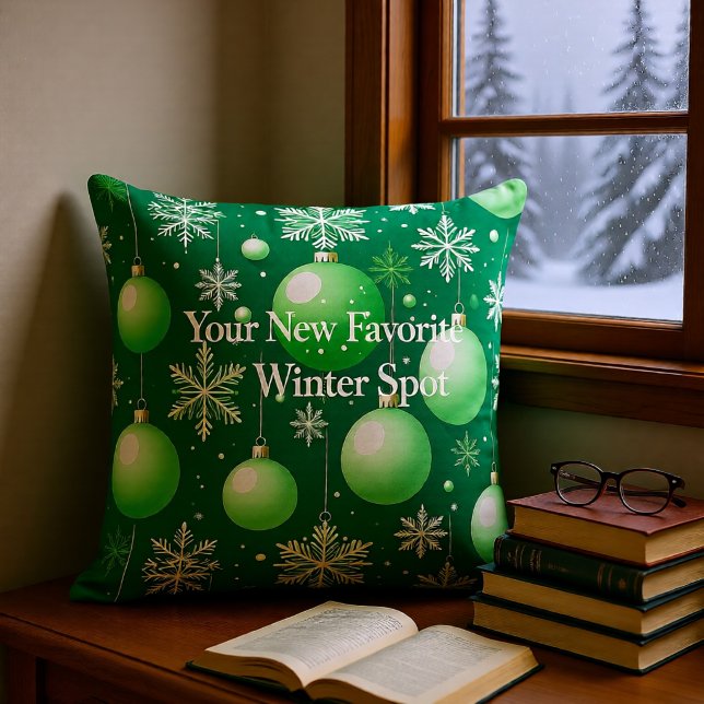 Green Boughs and Snowflakes Throw Pillow (Creator Uploaded)