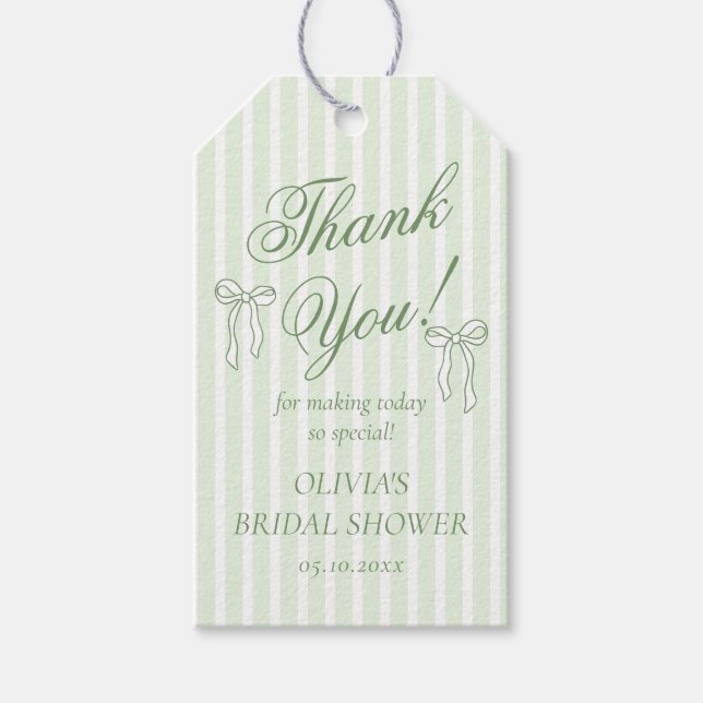 Green Bow Bridal Shower  Gift Tags (Front)