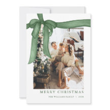 Green Bow Christmas Photo Holiday Card