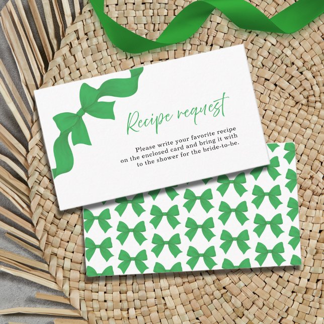 Green Bow Coquette Bridal Shower Recipe Request Enclosure Card (Creator Uploaded)