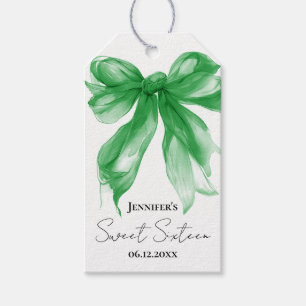 Green Bow Coquette Script Sweet 16 Party Gift Tags
