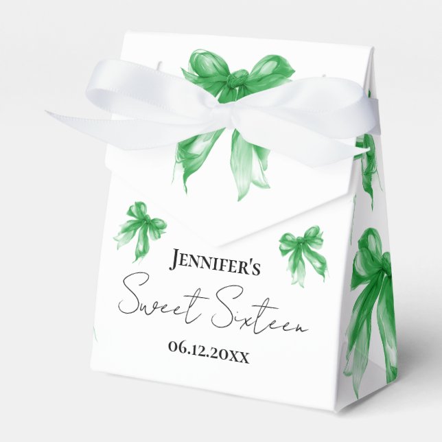 Green Bow Coquette Script Sweet 16 Thank You  Favor Box (Front Side)