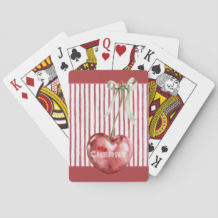 Green Bow Cream Red Background Stripes Cherry Playing Cards