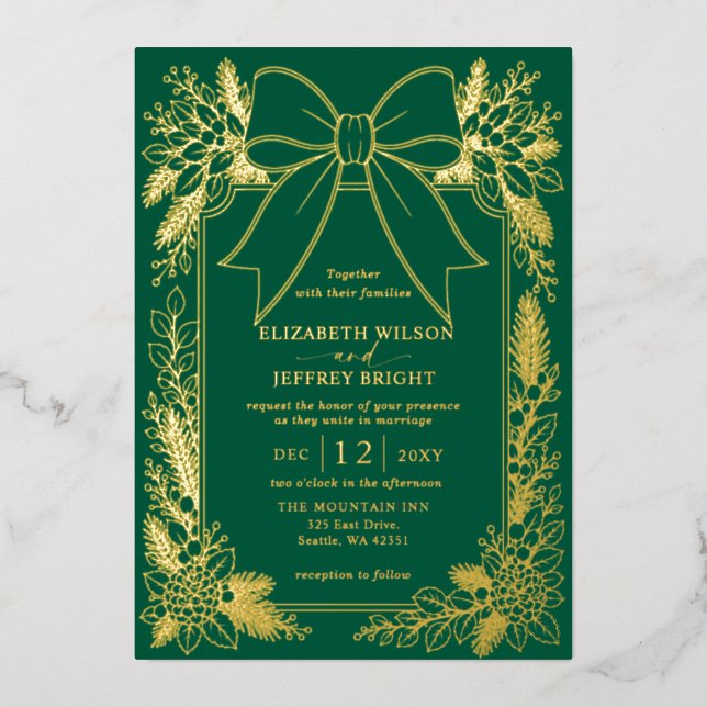 Green Bow Floral Winter Christmas Wedding (Front)