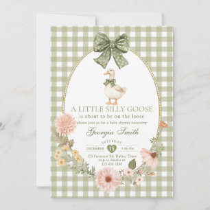 Green Bow Gingham Silly Goose Baby Shower Invitation