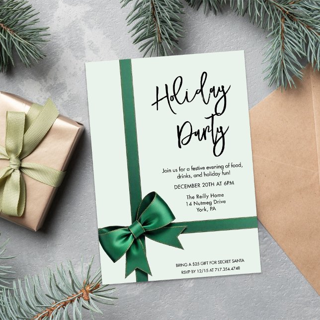 Green Bow Holiday Christmas Invitation (Creator Uploaded)