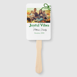 Green bow joyful Vibes add family photo name Hand Fan