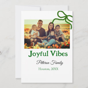 Green bow joyful Vibes add family photo name  Invitation