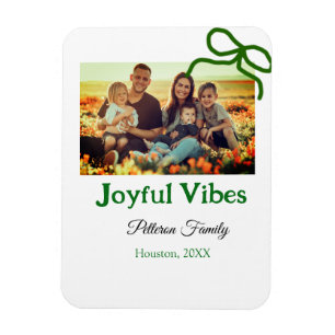 Green bow joyful Vibes add family photo name  Magnet