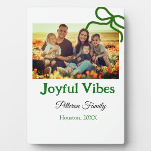 Green bow joyful Vibes add family photo name Plaque