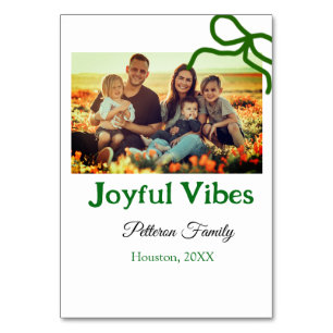 Green bow joyful Vibes add family photo name  Table Number