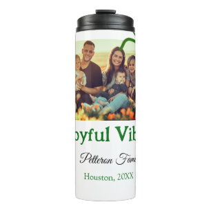 Green bow joyful Vibes add family photo name  Thermal Tumbler