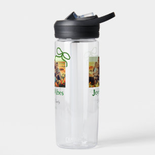 Green bow joyful Vibes add family photo name Water Bottle