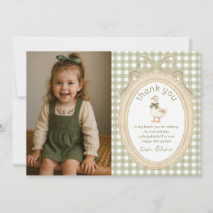 Green Bow One Silly Goose Birthday Thank You Card