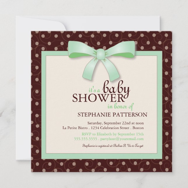 Green Bow Polka Dot Neutral Baby Shower Invitation (Front)