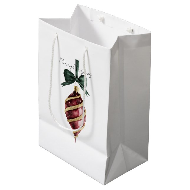 Green Bow Red Gold Ornament Christmas Medium Gift Bag (Front Angled)