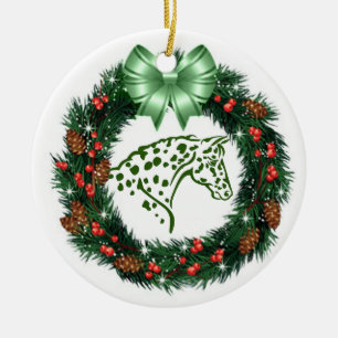 GREEN BOW RED & GREEN APPALOOSA CERAMIC ORNAMENT