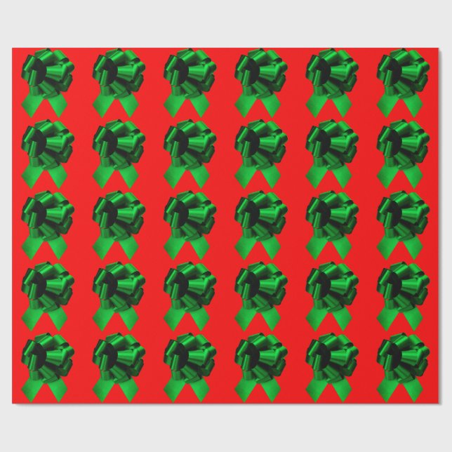 Green Bow Red Wrapping Paper (Flat)