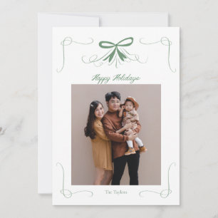 Green Bow Ribbon Festive Christmas Holiday Card