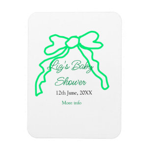 Green bow scribble baby shower add name date moder magnet