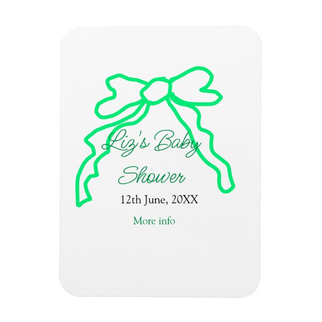 Green bow scribble baby shower add name date moder magnet (Vertical)