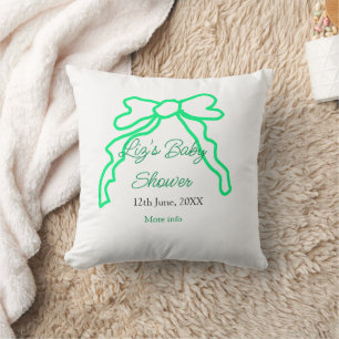 Green bow scribble baby shower add name date moder throw pillow