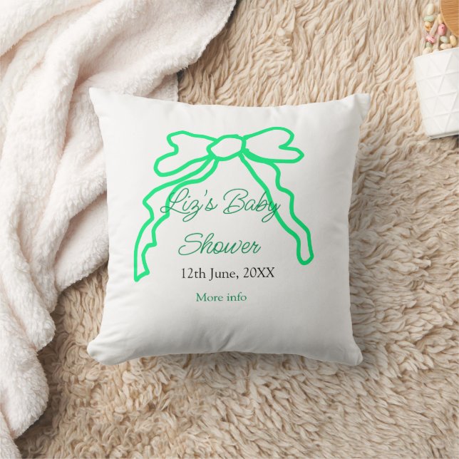 Green bow scribble baby shower add name date moder throw pillow (Blanket)