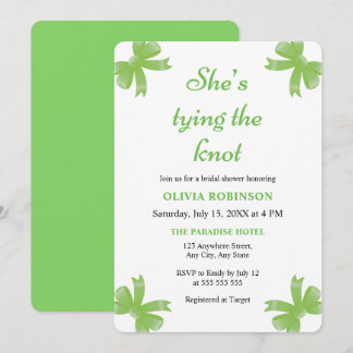 Green Bow She's Tying the Knot Bridal Shower Invitation