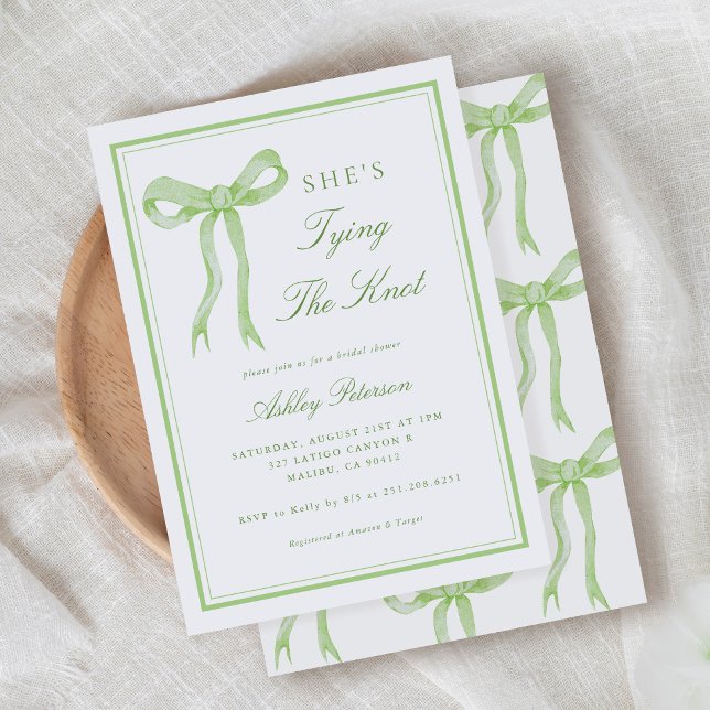 Green Bow She's Tying The Knot Bridal Shower Invitation (Creator Uploaded)