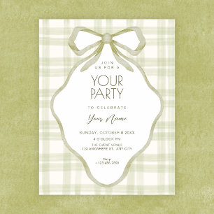 Green bow soft pastel  invitation