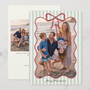 Green Bow Striped Christmas Photo Card