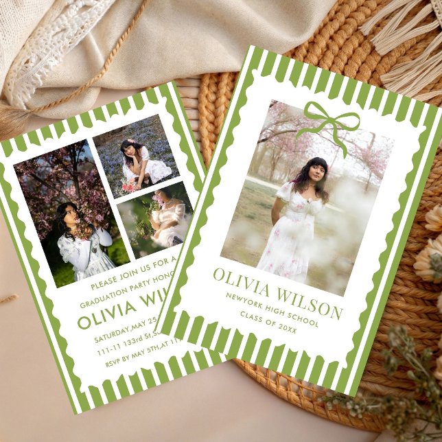  green Bow Striped Graduation Party Invite, 2026 Invitation (Creator Uploaded)