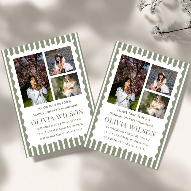  green Bow Striped Graduation Party Invite, 2026 Invitation (Creator Uploaded)