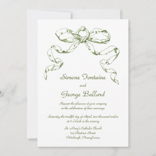 Green Bow Swag Wedding Invitation