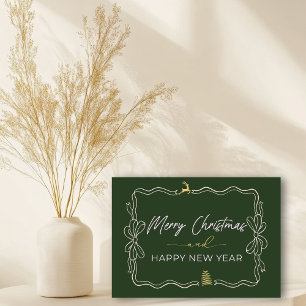 Green Bow & Trees Doodles Holiday Folded Card