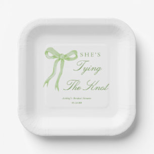 Green Bow Tying The Knot Bridal Shower Paper Plate