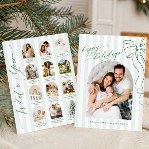 Green Bow What A Year Review Monthly Photo Collage Holiday Card