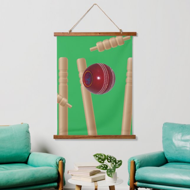 Green Bowled At Cricket, Hanging Tapestry (Living Room)