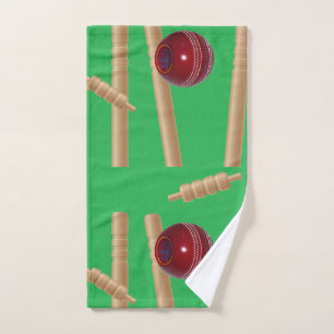 Green Bowled At Cricket Pattern, Hand Towel