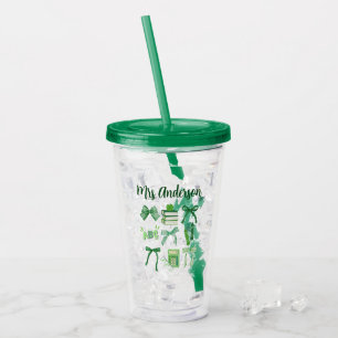 Green Bows Elementary Teacher St Patrick's Day  Acrylic Tumbler