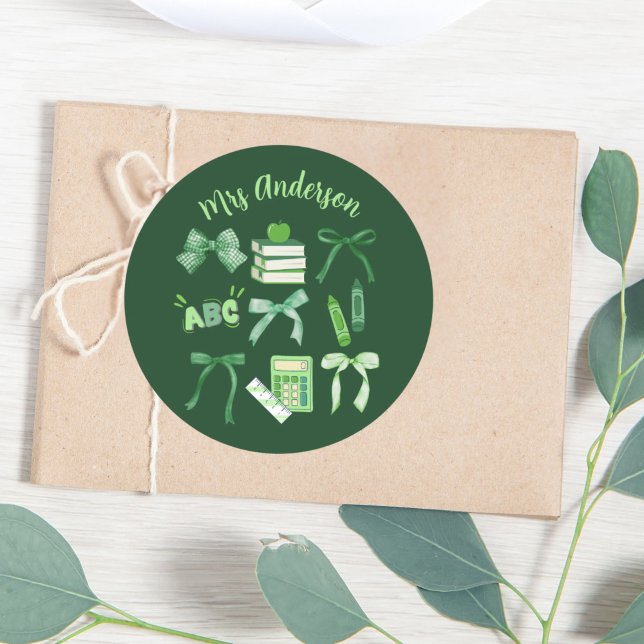 Green Bows Elementary Teacher St Patrick's Day  Classic Round Sticker (Green Bows Elementary Teacher St Patrick's Day Classic Round Sticker)