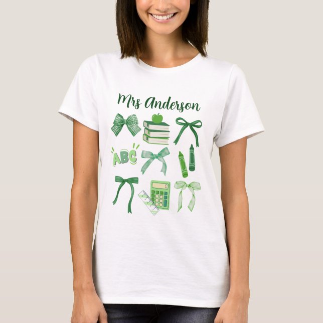 Green Bows Elementary Teacher St Patrick's Day  T-Shirt (Front)