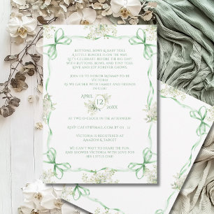 Green Bows Ribbons & Greenery Frame Baby Shower Invitation