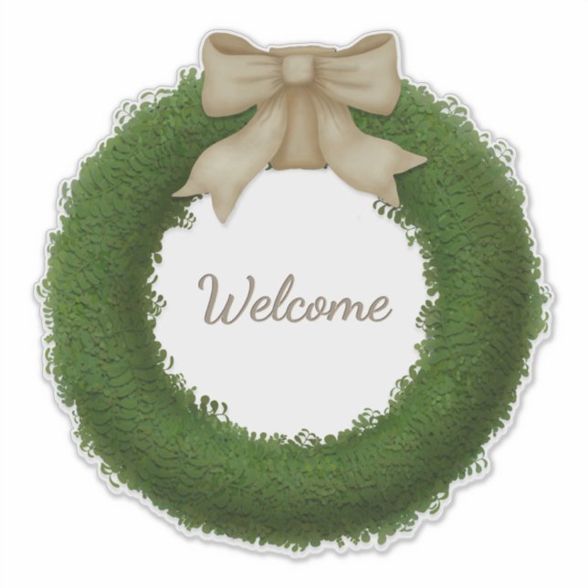 Green Boxwood Wreath With Bow Custom Name or Text (Front)