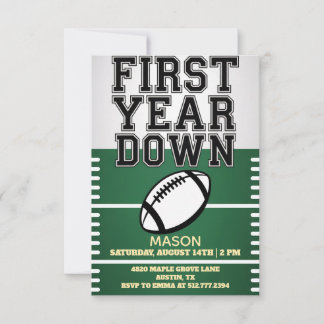 Green Boy's Football First Year Down 1st Birthday Invitation